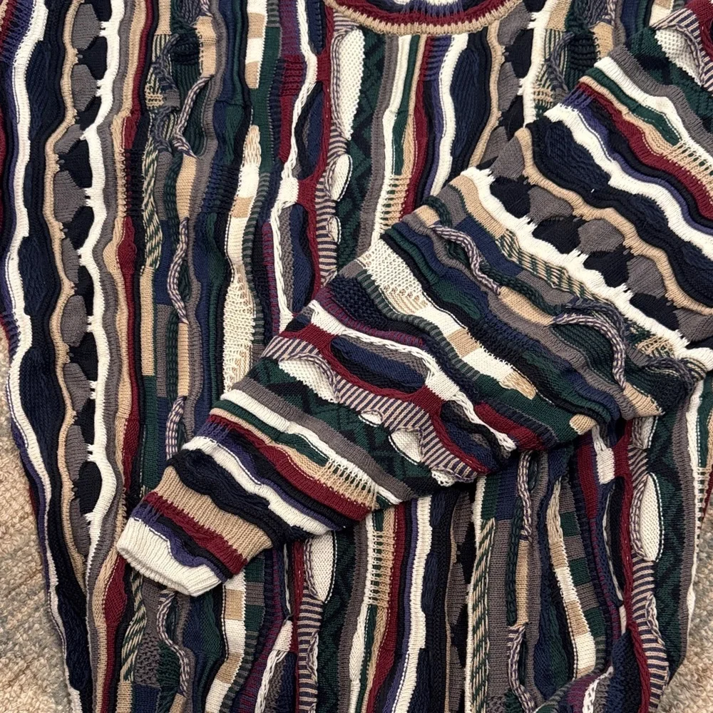 VTG 90s Cotton Traders Men's Colorful 3D Knit Crew Neck Sweater - Size Large - Picture 4 of 5